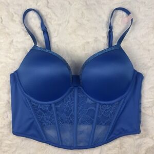 Victoria's Secret Bombshell Push-Up Lace Corset Bra Top Blue Shine Strap 32D NWT